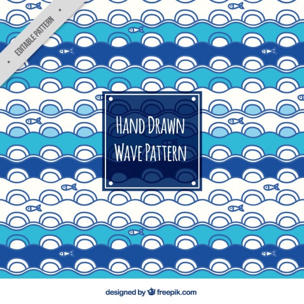 Free vector decorative waves pattern of hand-drawn fishes