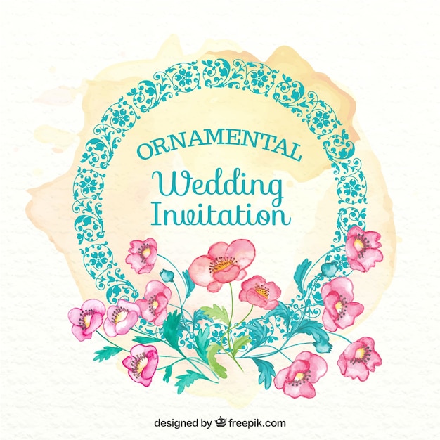 Free vector decorative wedding card with watercolor flowers