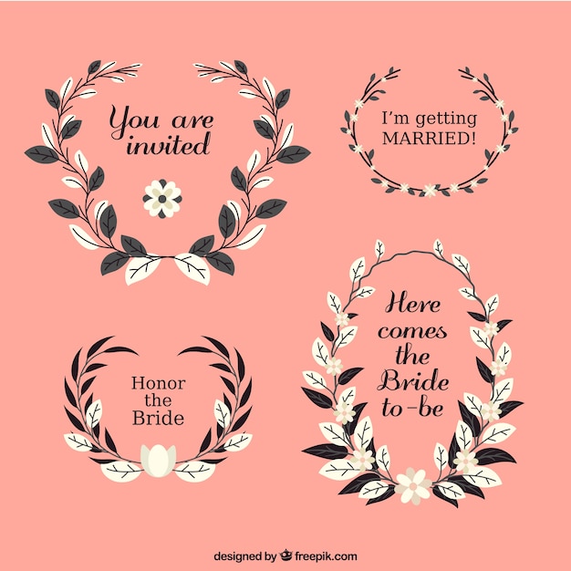 Free vector decorative wedding frames with white leaves