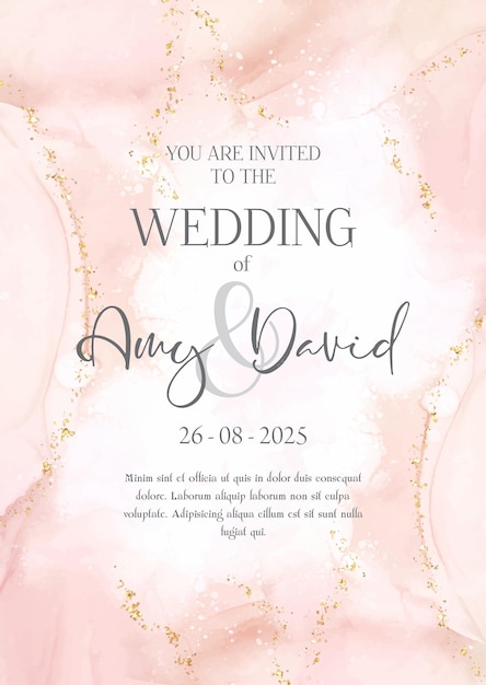 Free vector decorative wedding invitation design with hand painted alcohol ink design