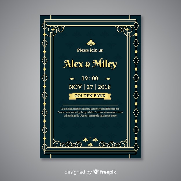 Decorative wedding template in art deco style