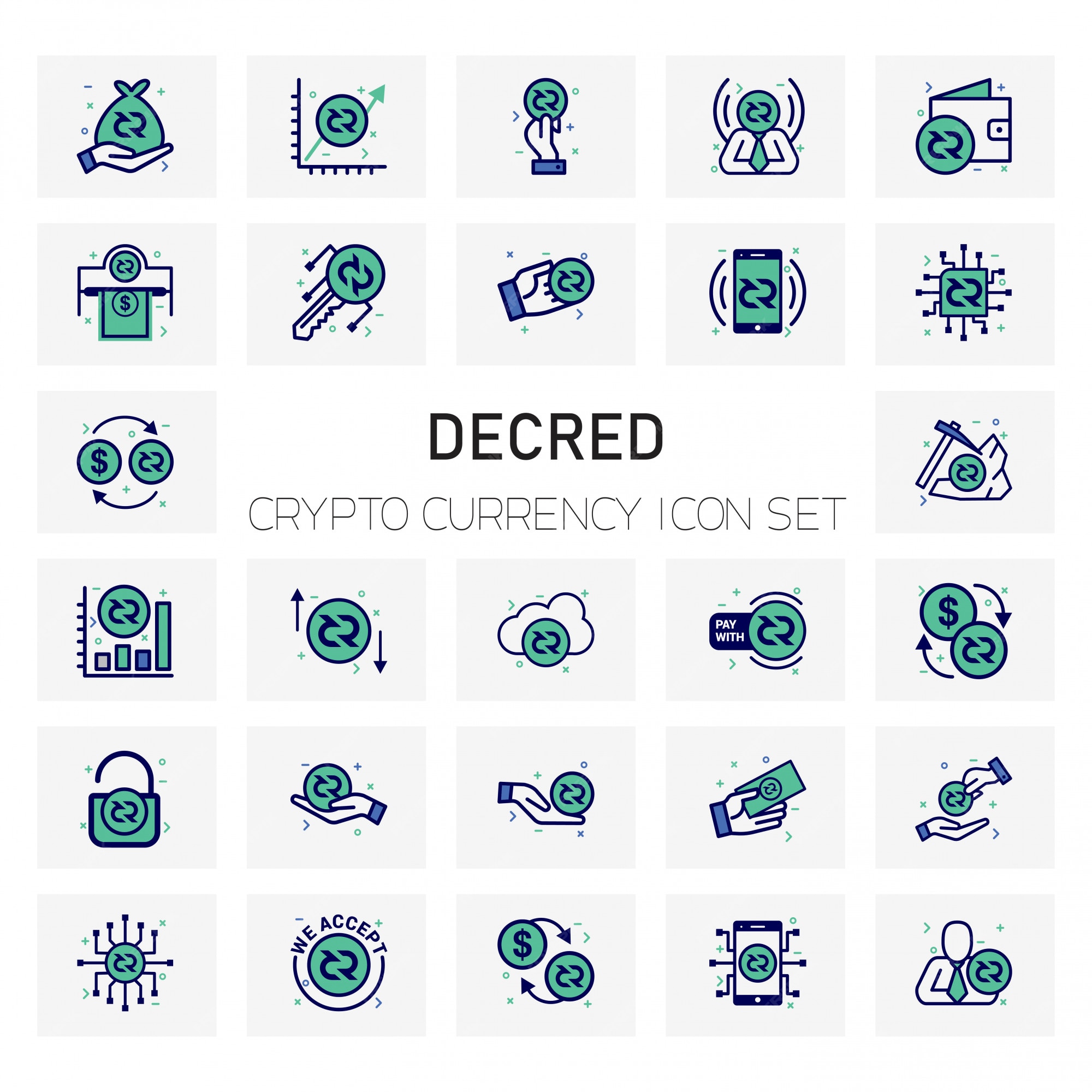 Премиум векторы | Набор иконок криптовалюты Decred