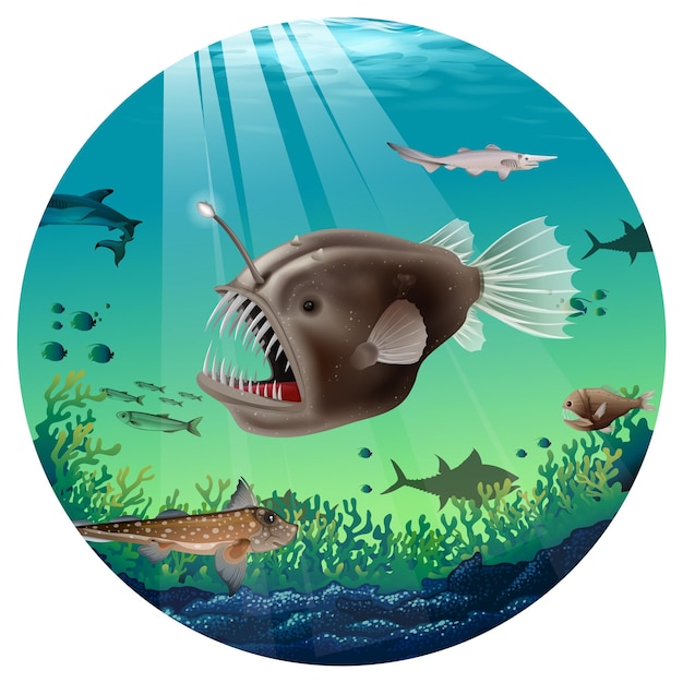 Free vector deepsea anglerfish in the sea