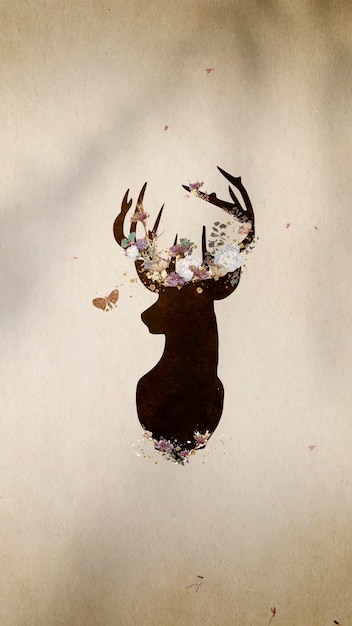 Free vector deer head silhouette painting mobile phone wallpaper vector