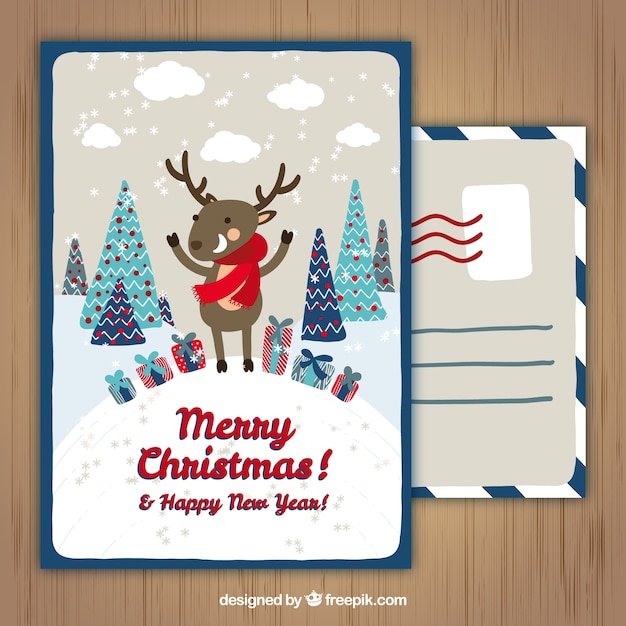 Free vector deer and presents christmas card