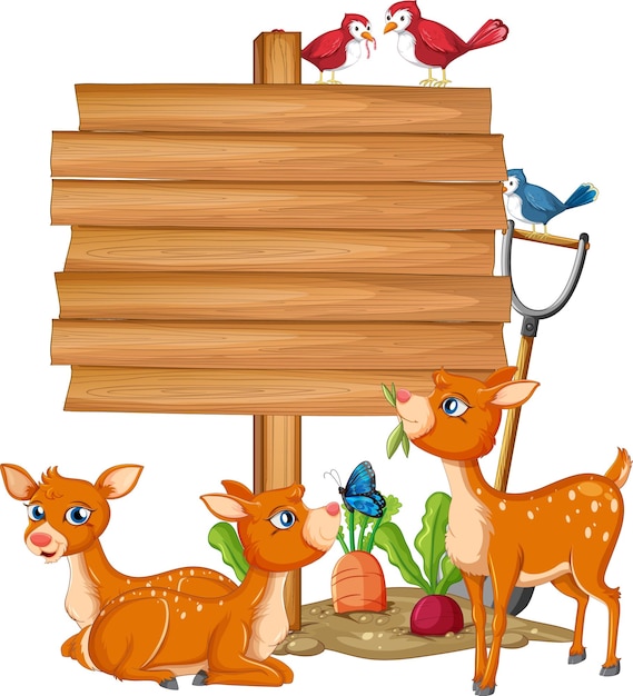 Free vector deer with wooden sign banner