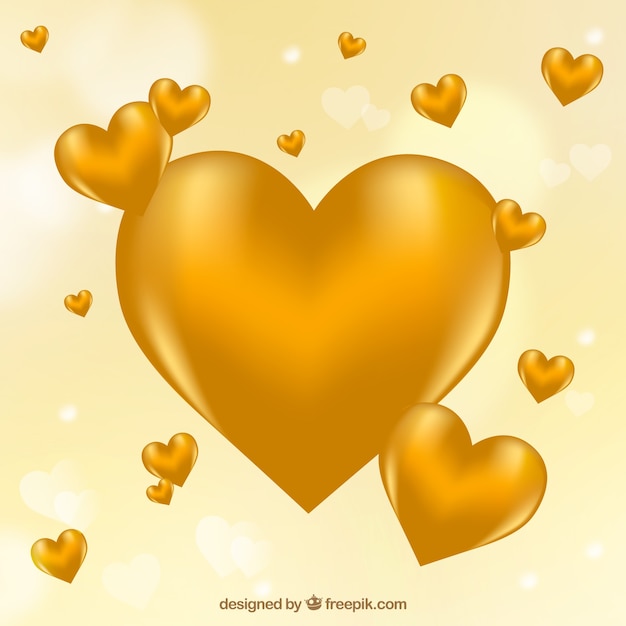 Defocused background of golden hearts