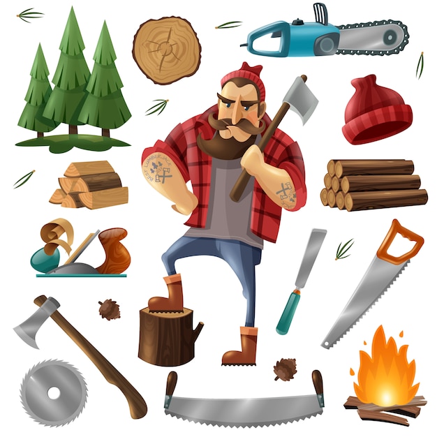 Free vector deforestation lumberjack icon set