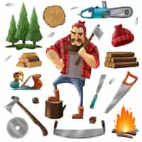 Free vector deforestation lumberjack icon set