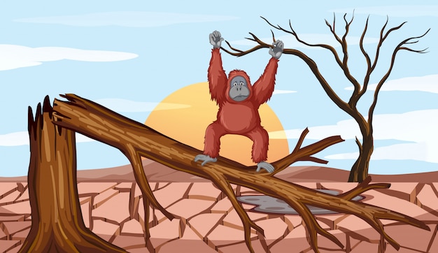 Free vector deforestation scene with chimpanzee