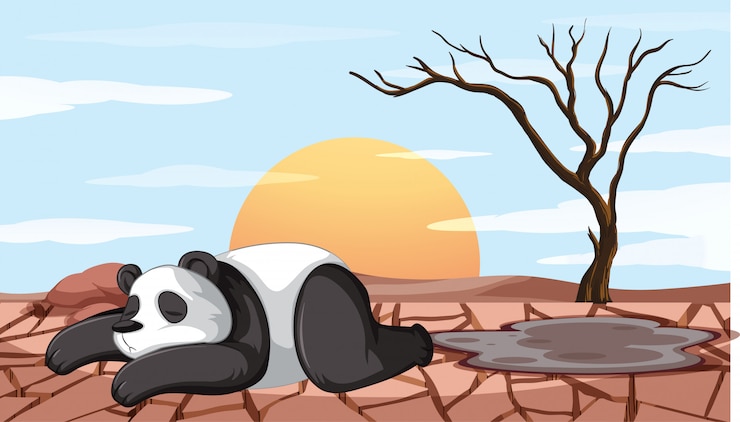 Free Vector deforestation scene with dying panda
