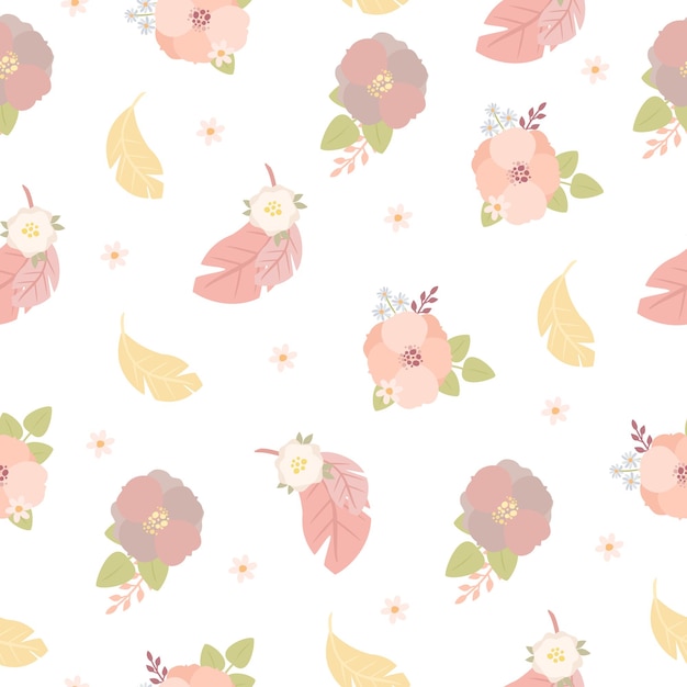 Free vector delicate pattern with flowers and feathers