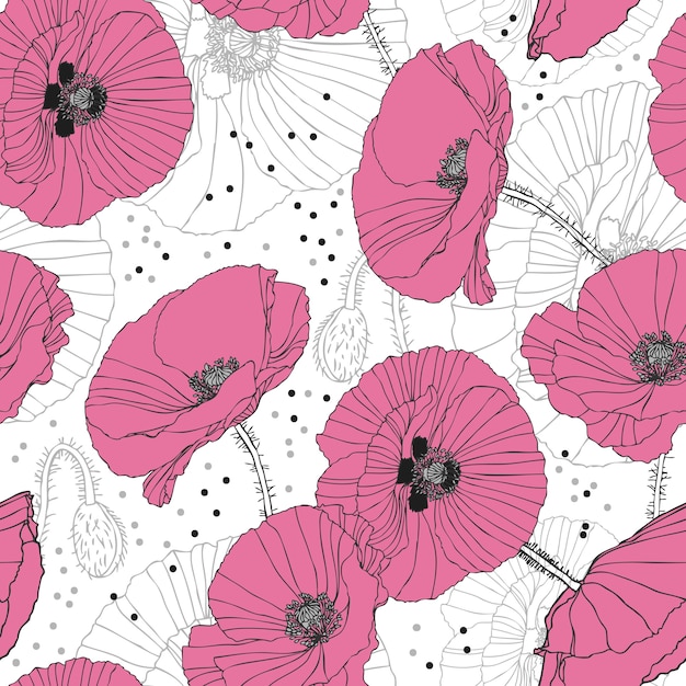 Delicate pink poppies seamless pattern