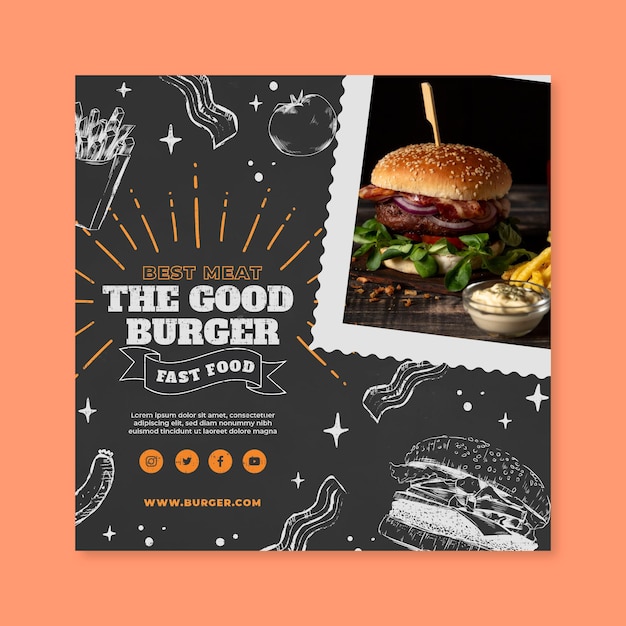 Free vector delicious american food squared flyer template