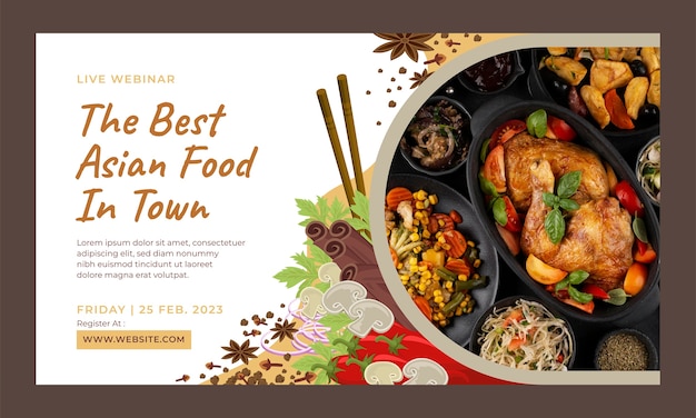 Free vector delicious asian food  webinar template