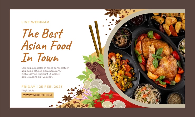 無料Vector おいしいアジア料理ウェビナー テンプレート