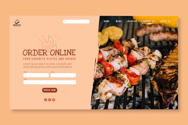 Vettore gratuito deliziosa pagina di destinazione per barbecue