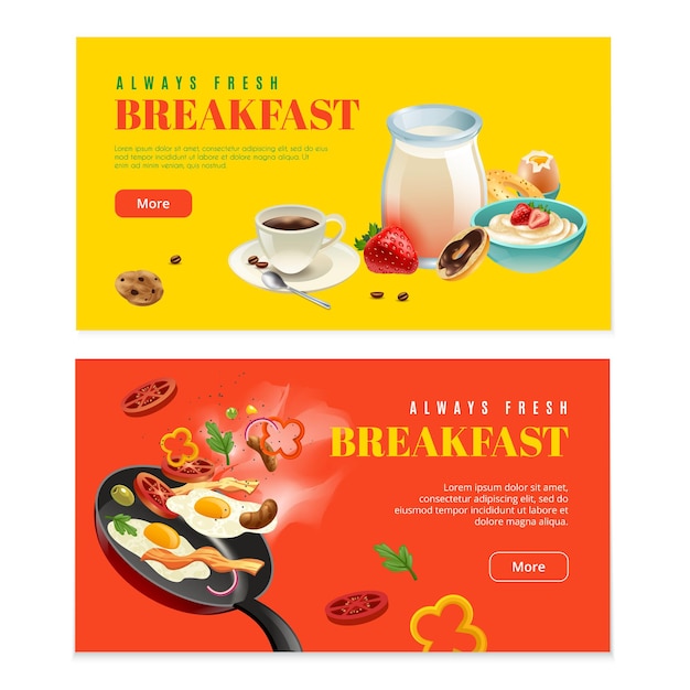 Delicious breakfast banner template set