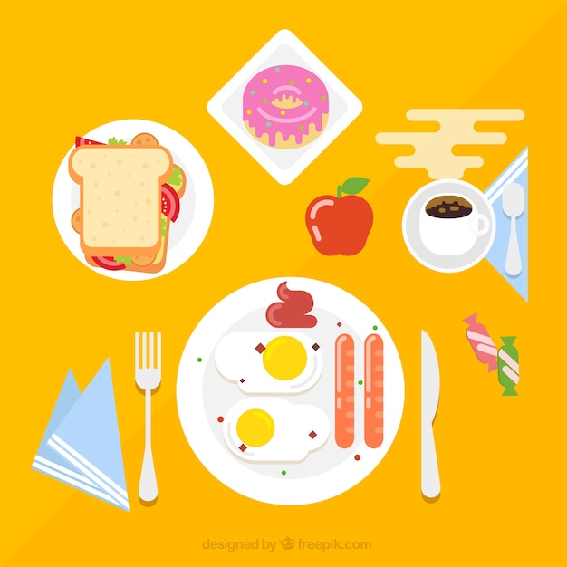 Бесплатное векторное изображение Вкусный завтрак в плоском дизайне