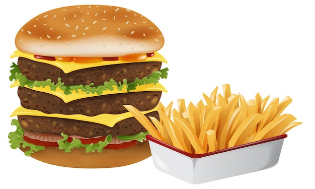 Free vector delicious burger and fries combo