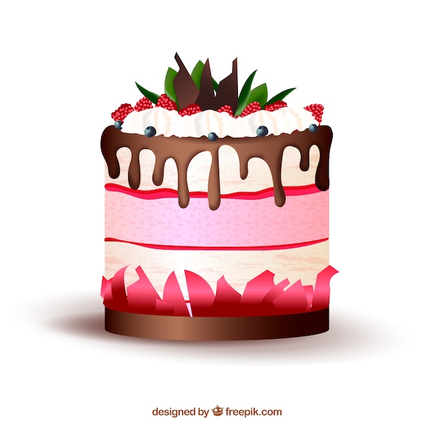 Delicious cake with glaze in realistic style