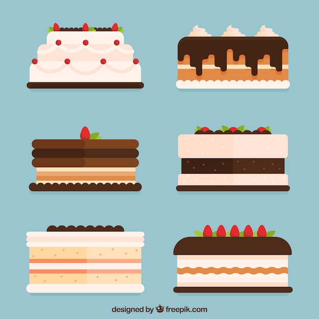 Free vector delicious cakes collection in flat style