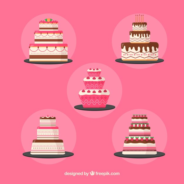 Delicious cakes collection in flat style