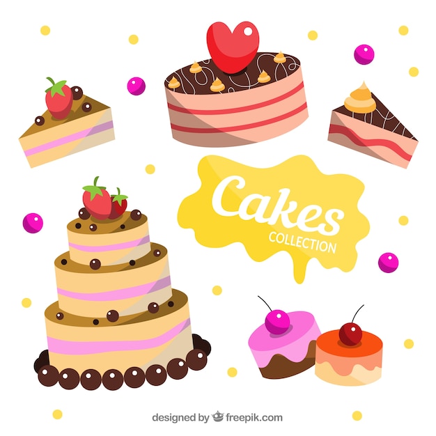 Delicious cakes collection in flat style