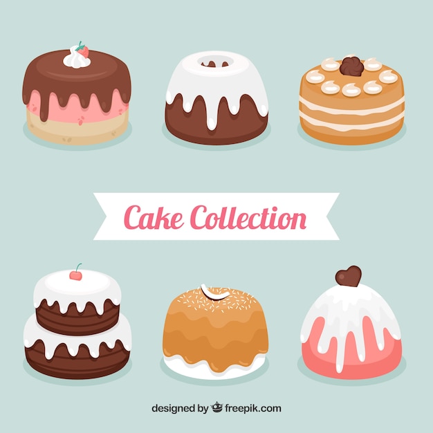 Free vector delicious cakes collection in flat style