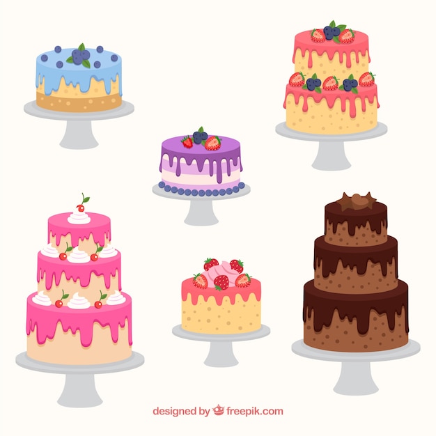 Free vector delicious cakes collection in flat style