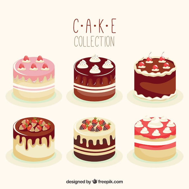 Free vector delicious cakes collection in flat style