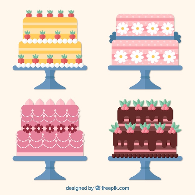 Delicious cakes collection in flat style