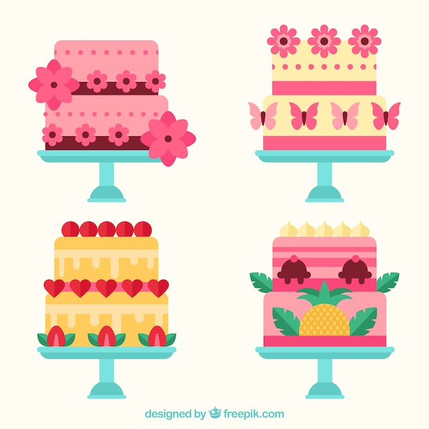 Free vector delicious cakes collection in flat style