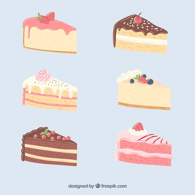 Free vector delicious cakes collection in hand drawn style