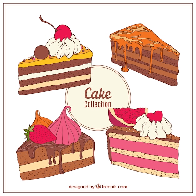 Vettore gratuito stile disegnato collezione deliziosa torte in mano