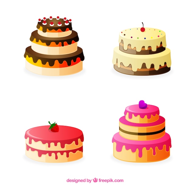 Free vector delicious cakes collection with glaze