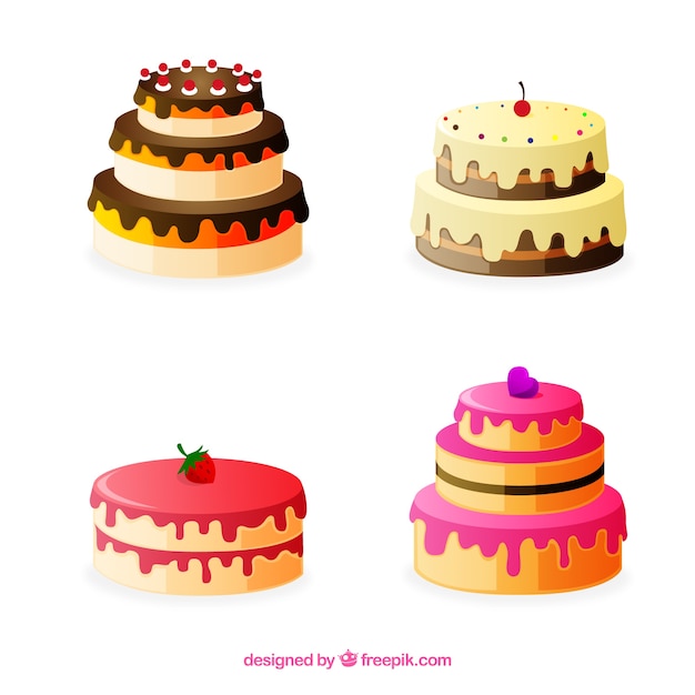 Delicious cakes collection with glaze