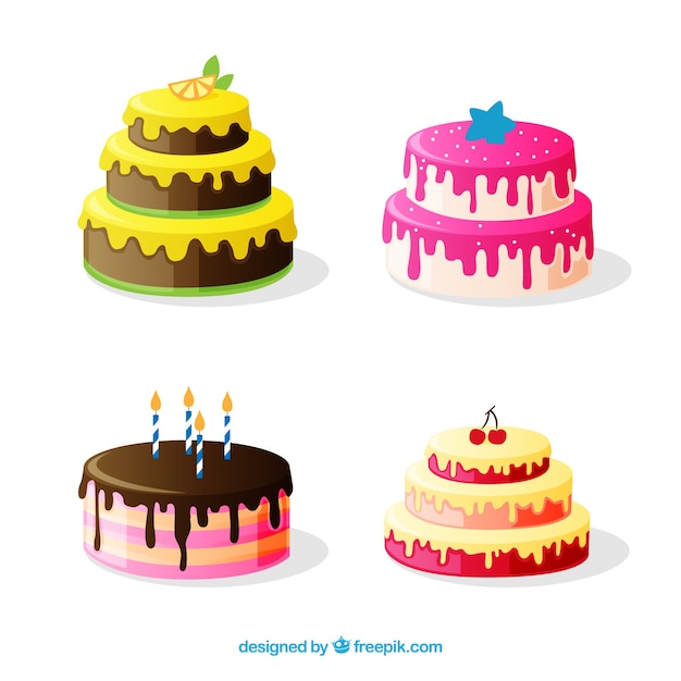 Free vector delicious cakes collection with glaze