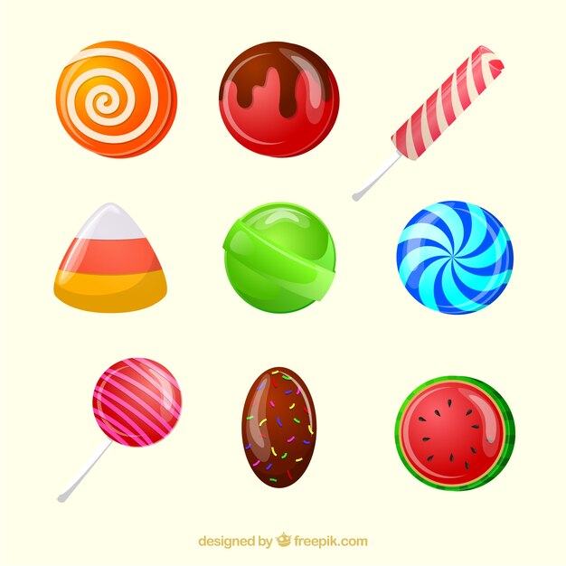 Delicious candies collection in 2d style