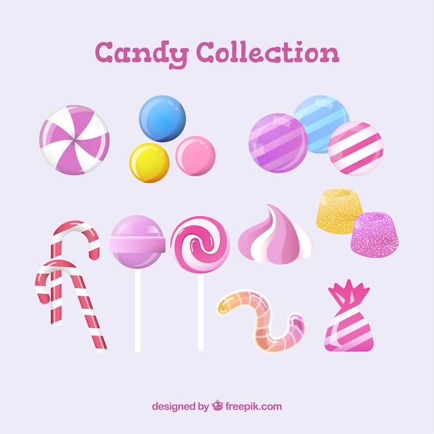 Delicious candies collection in flat style