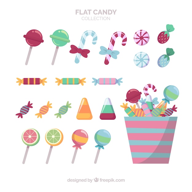 Delicious candies collection in flat style