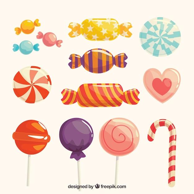 Delicious candies collection in flat style