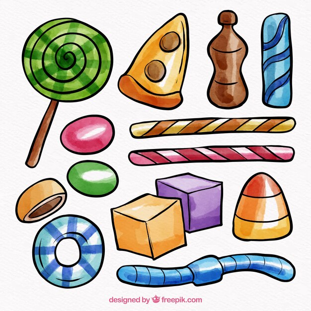 Delicious candies collection in watercolor style
