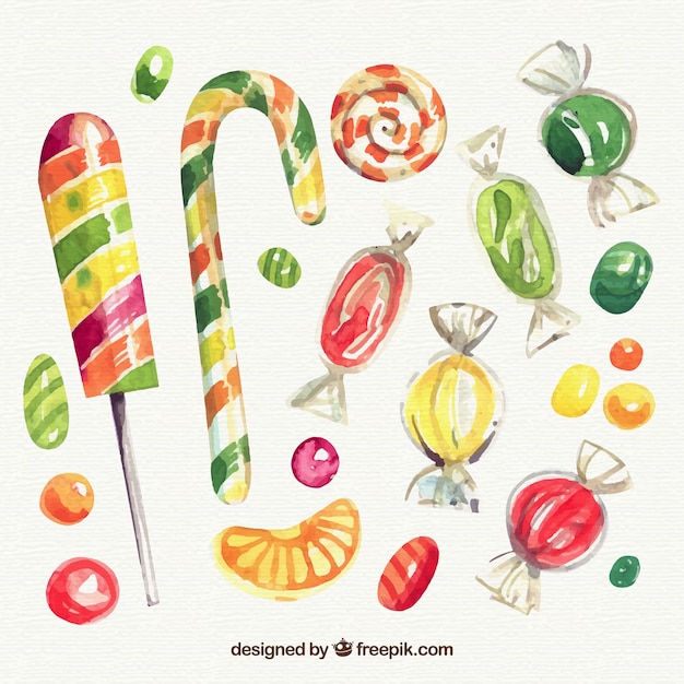 Delicious candies collection in watercolor style