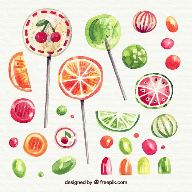 Delicious candies collection in watercolor style