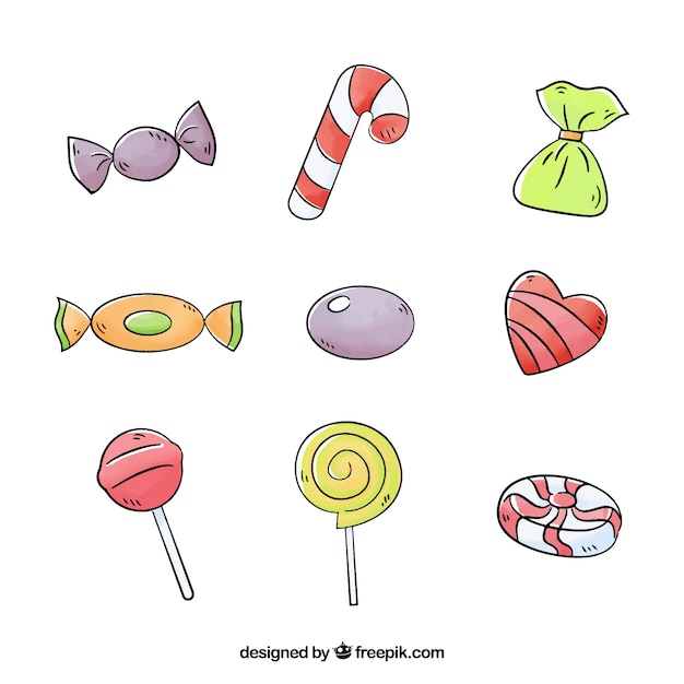 Free vector delicious candies collection in watercolor style