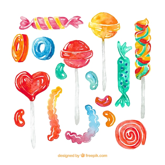 Delicious candies collection in watercolor style