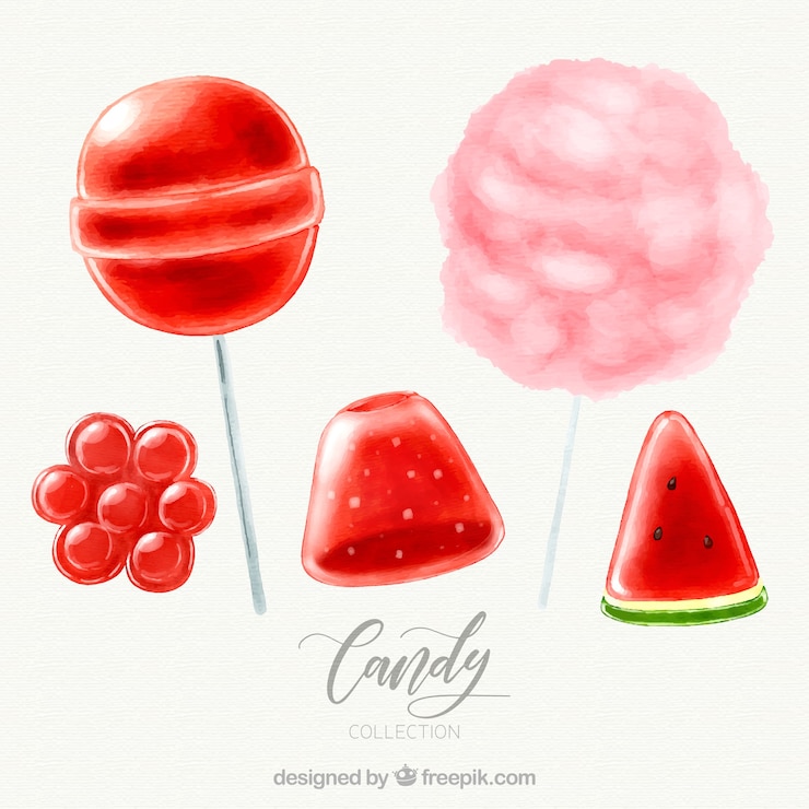 무료 Vector 수채화 스타일의 맛있는 사탕 모음