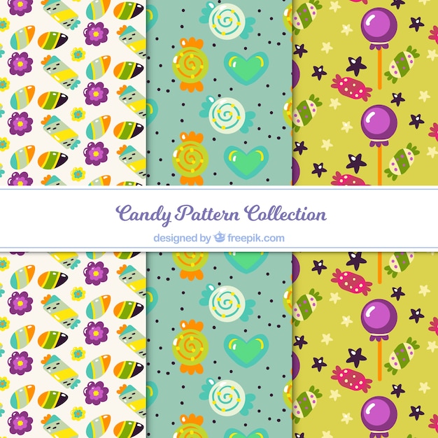 Free vector delicious candies patterns collection in flat style