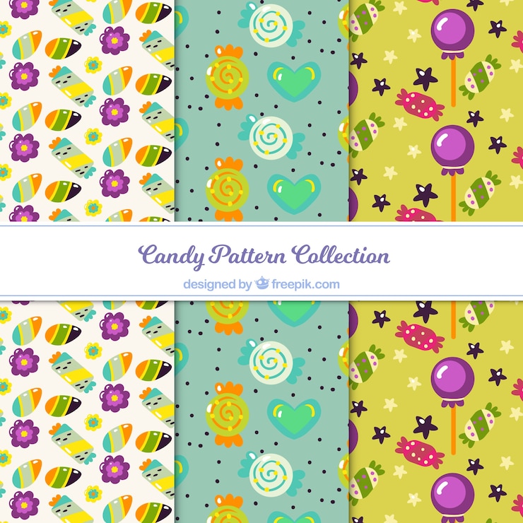 मुफ़्त वेक्टर delicious candies patterns collection in flat style
